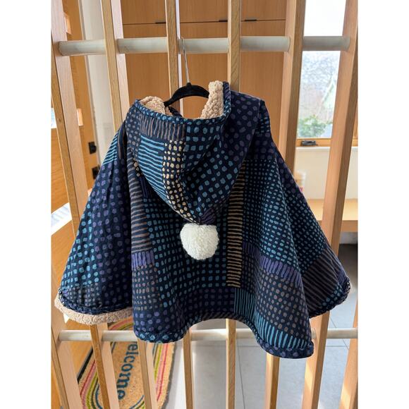 Japanese Boutique Sherpa Lined Patchwork Cape Poncho One Size - Picture 3 of 9